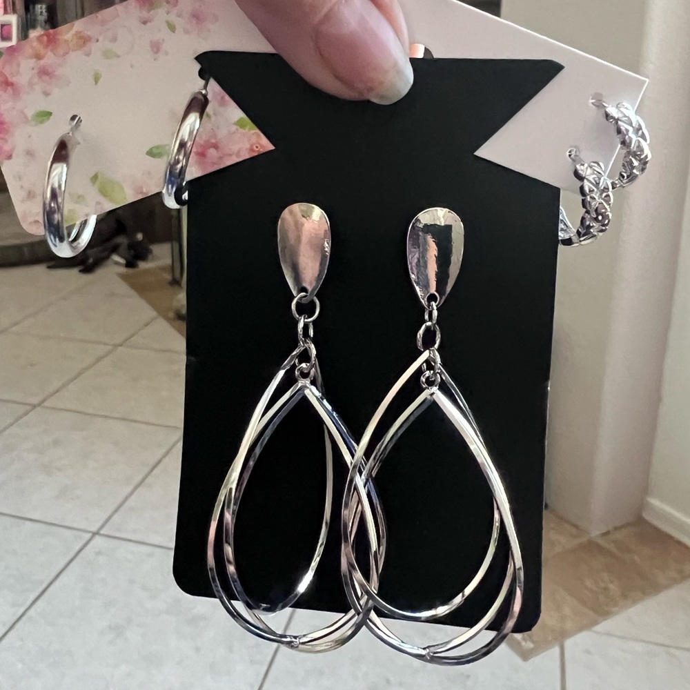 EARRING BUNDLE  Set of 3 Silver Fashion Hoops, Dangle & Huggie Styles. NWT